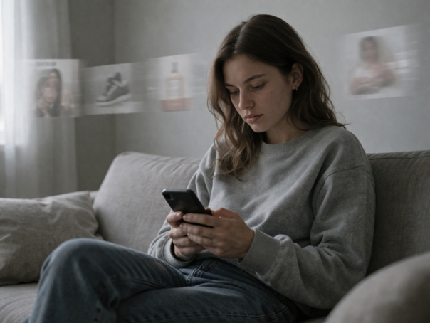 Junge Frau scrollt am Handy